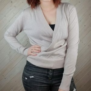 J. Crew | Metallic Wrap Knit Long Sleeve Top